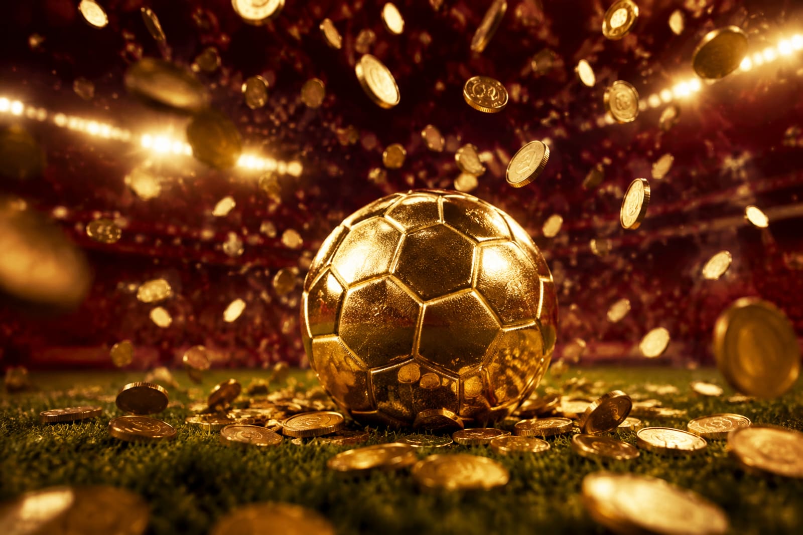 Un balón dorado bajo una lluvia de monedas