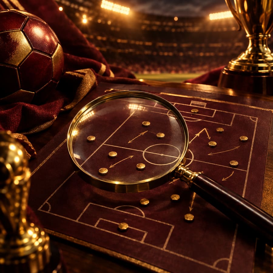 Una lupa sobre un esquema de campo de fútbol